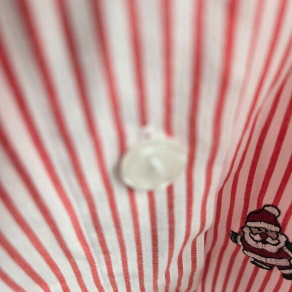 Impressions Red White Striped Santa Holiday Embroidered Button Up Shirt Size 14 - Picture 8 of 11
